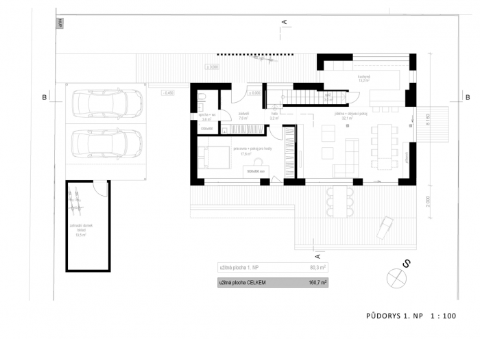 Pavel Horák, RD Černošice, půdorys 1. NP - foto