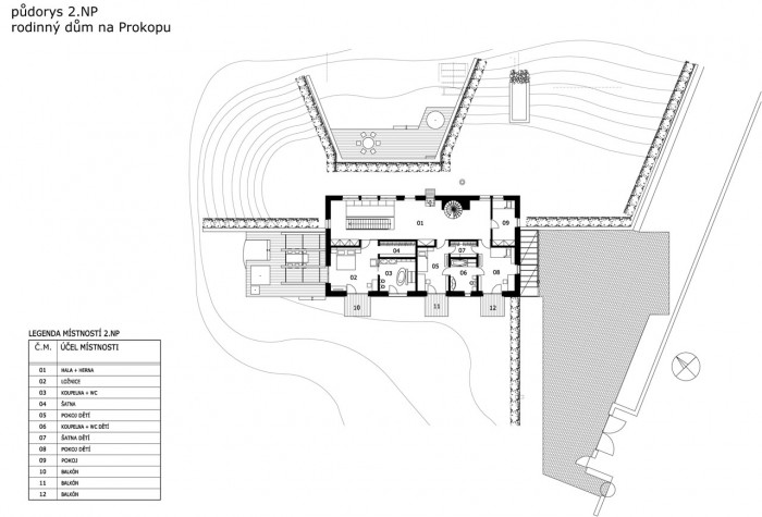 Rodinný dům Na Prokopu, Petr Keil, KMS architects spol. s r.o. - půdorys 2. N.P.