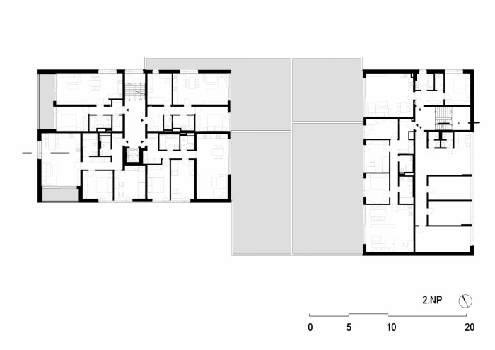 Bytový dům Klánovické Atrium, VYŠEHRAD atelier / Pavel Marek, Zdeněk Rychtařík, Martin Šafránek, Jiří Smolík, Vojtěch Lstibůrek, půdorys 2NP