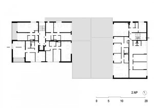 Bytový dům Klánovické Atrium, VYŠEHRAD atelier / Pavel Marek, Zdeněk Rychtařík, Martin Šafránek, Jiří Smolík, Vojtěch Lstibůrek, půdorys 2NP