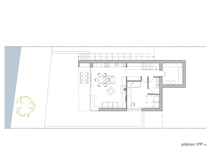 Chata PS ve slovenské obci Plavecký Štvrtok, Hantabal architekti, půdorys 1 PP