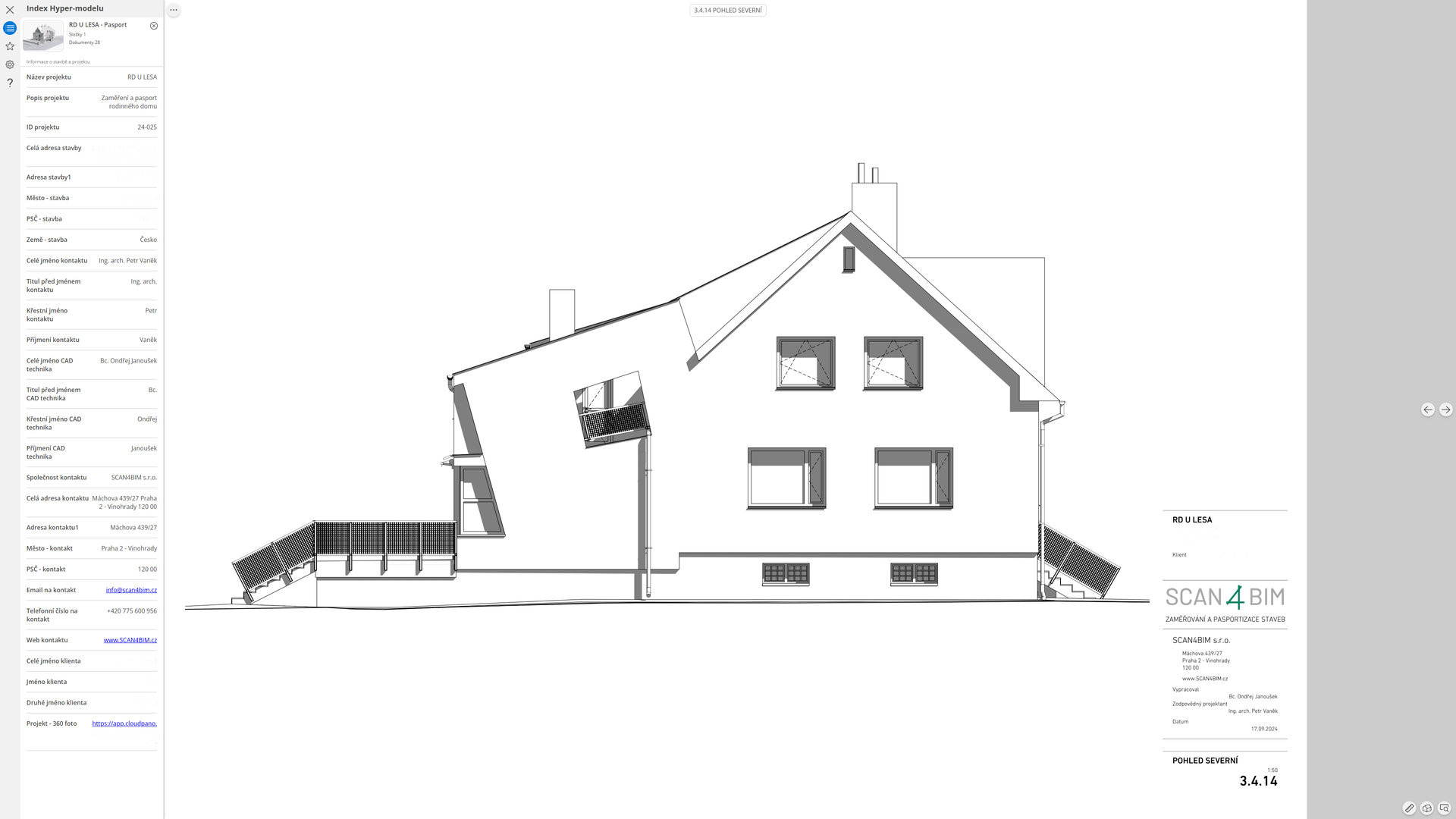 Ukázka pasportu budovy vytvořeného na základě přesného zaměření.