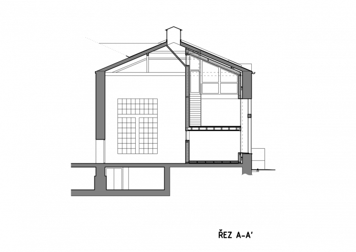studio NEW WORK, Vestavba bytu do historické průmyslové haly, řez příčný – foto