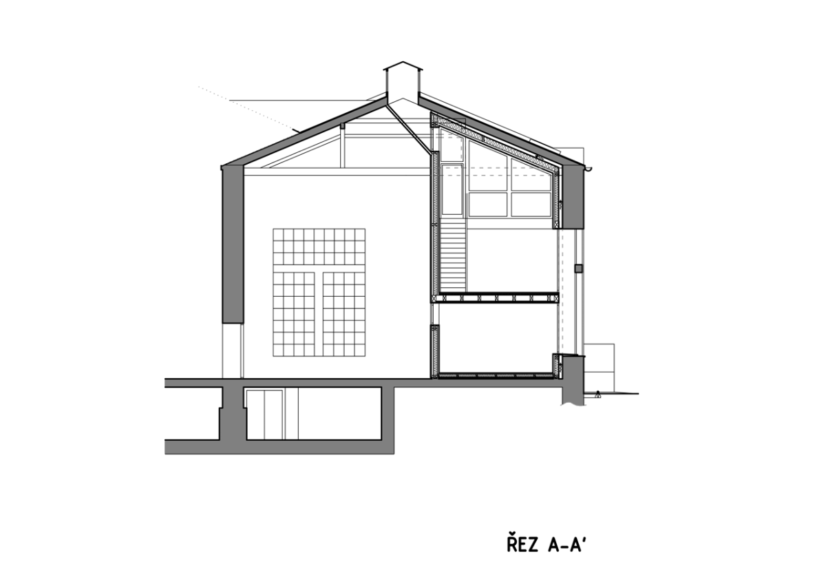 studio NEW WORK, Vestavba bytu do historické průmyslové haly, řez příčný – foto