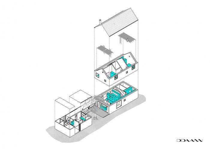 Dům před dvůr, axonometrické schéma, DDAANN