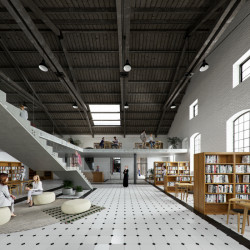 Vizualizace konverze bývalých továrních budov v Moravské Třebové na kulturní centrum od ateliéru Rusina Frei architekti