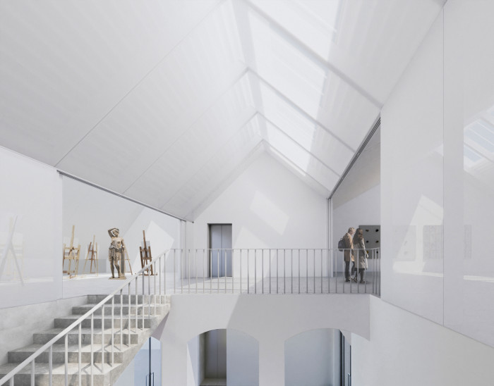 Vítězný návrh Centra současného umění a architektury v Českých Budějovicích od studií AFF Architekten + Malý Chmel. Vizualizace: Ondřej Žvak, Malý Chmel