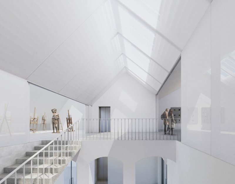 Vítězný návrh Centra současného umění a architektury v Českých Budějovicích od studií AFF Architekten + Malý Chmel. Vizualizace: Ondřej Žvak, Malý Chmel