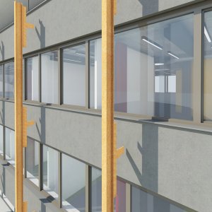Vizualizace - konstrukční řešení fasády - pohled z vnější strany