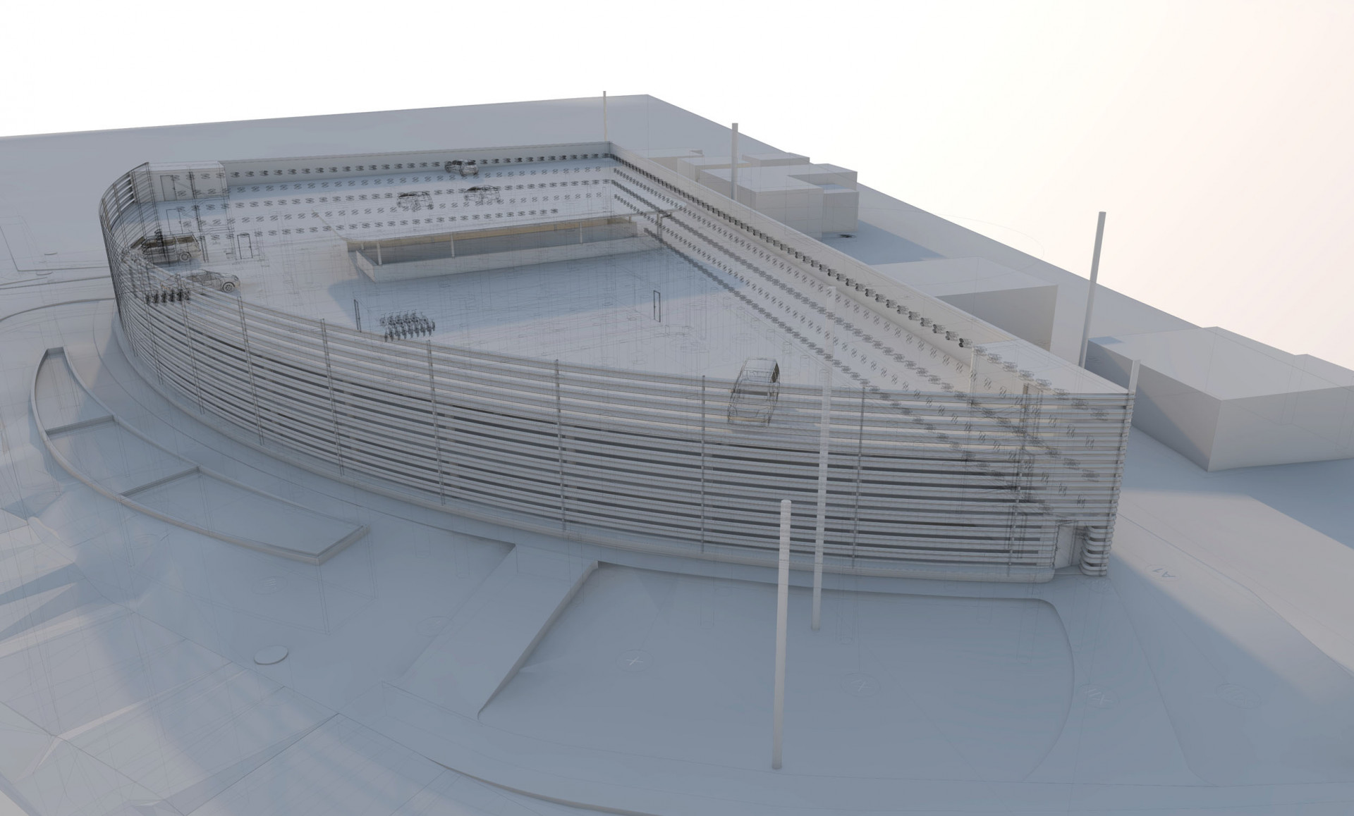 Parkovací dům v Dolních Břežanech, Franek Architects, Vašiarchitekti - BIM model, perspektiva