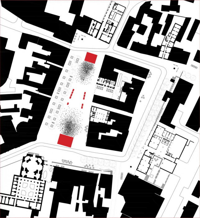 Návrh na úpravu náměstí v Benešově, schéma využití pódia, Marcela Steinbachová, Vít Holý