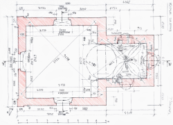 Půdorysné schéma ze zaměření SHP (Příloha P.07_Stavebně-historický průzkum Kaple sv. Anny, Pelhřimov.pdf soutěžních podmínek)