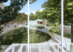 Pohled z vyhlídkové věže, směrem do zahrady UPM, vizualizace, Tomáš Varga, Jakub Jansa a 20YY Designers