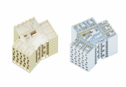 MDH Arkitekter SA, Masu planning, dřevěné věže Moholt 50|50, vizualizace CLT kostrukce, podruhé s klimatickým a akustickým pláštěm, vizualizace
