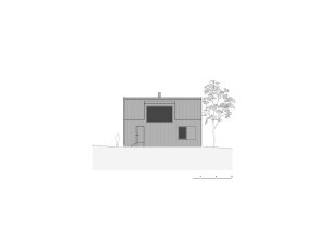 Pohled sever (Chata u Sázavy mezi skálou a řekou; Mimosa Architekti)