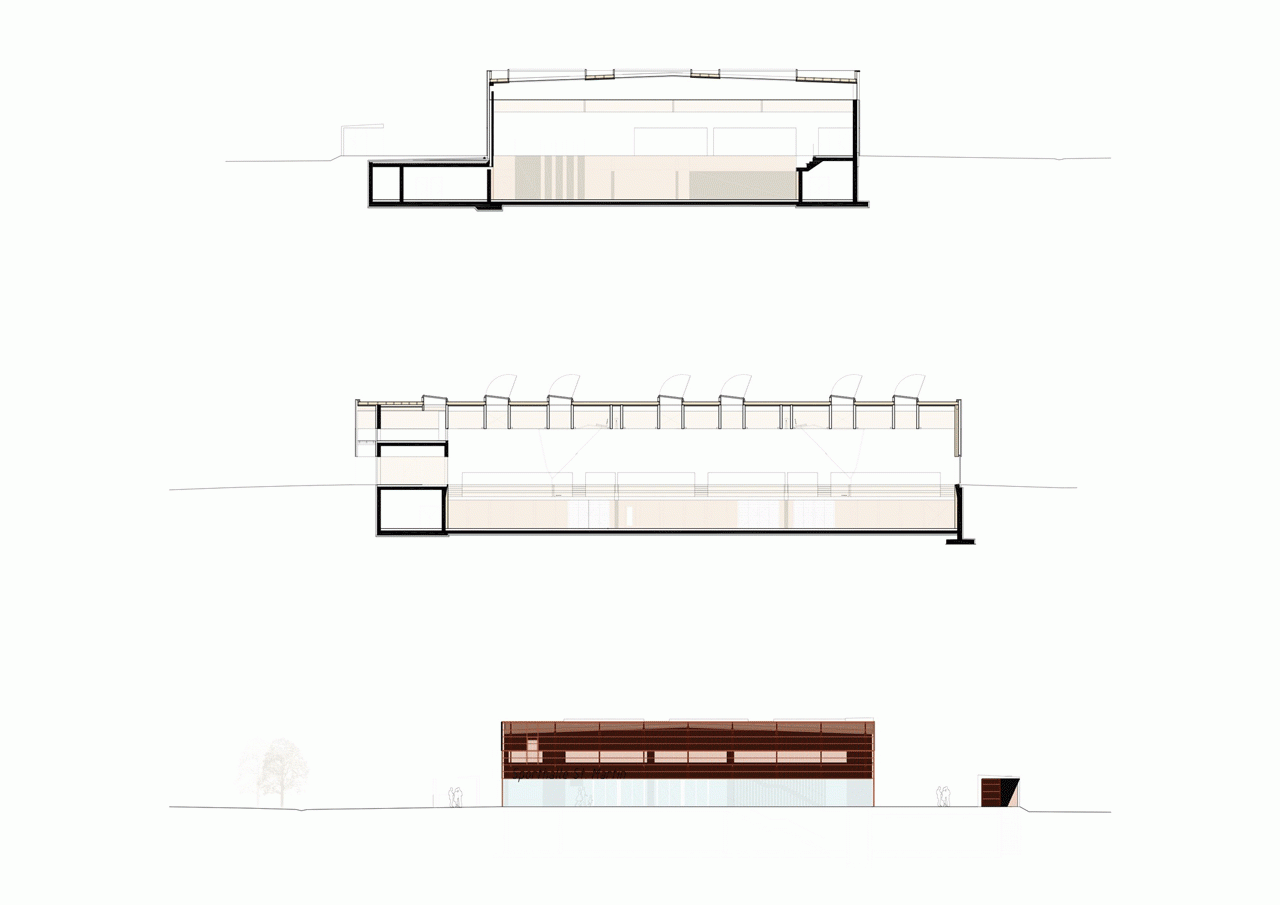 Dietger Wissounig Architekten, Sportovní hala St. Martin, řezy - foto