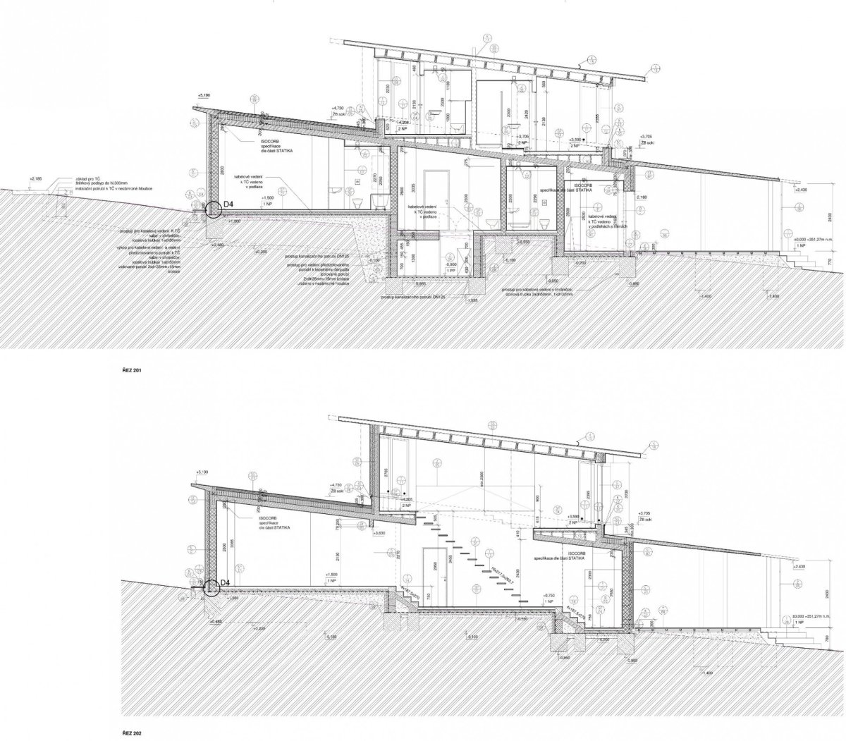 Letní dům u Štěchovic, Znamení čtyř - architekti, řez