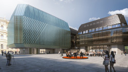 Návrh rekonstrukce Nové scény - fasáda divadelní budovy má zůstat beze změn.