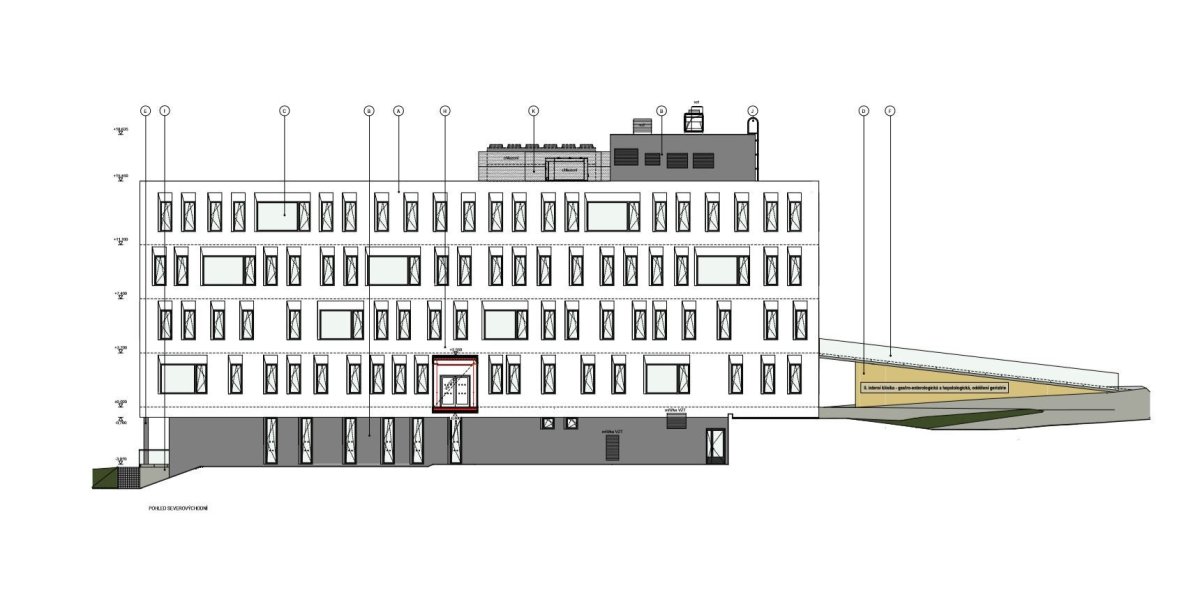 Novostavba II. Interní kliniky a geriatri v Olomouci, ohled SV, Adam Rujbr Architects