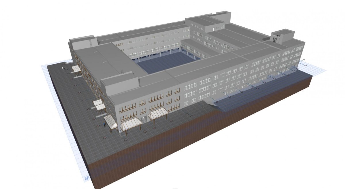 ukázka modelu pasportu budovy školy SPŠ stavební Josefa Gočára v Praze 4 na Pankráci v Archicadu