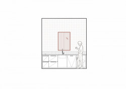 Byt stupňovitých objemů, alepreda architecture, řez kuchyně