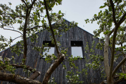 Detail fasády - je z opalovaných prken.