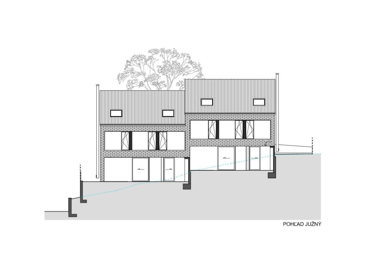 Dvojdům v lese, jižní pohled, Architekti.sk