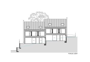 Dvojdům v lese, jižní pohled, Architekti.sk