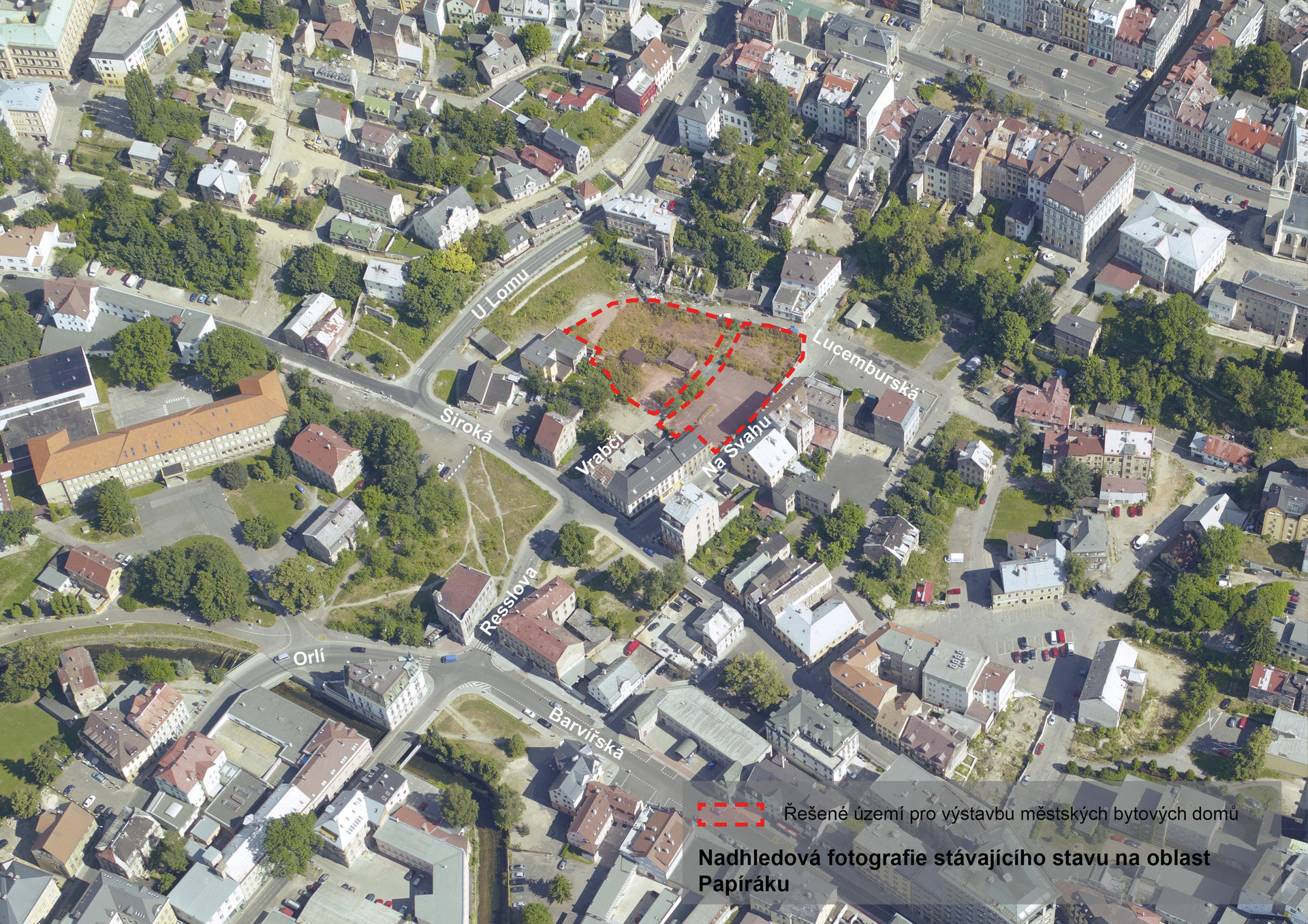 Město Liberec nyní vyhlašuje architektonickou soutěž na Papírové náměstí - Stávající nadhled