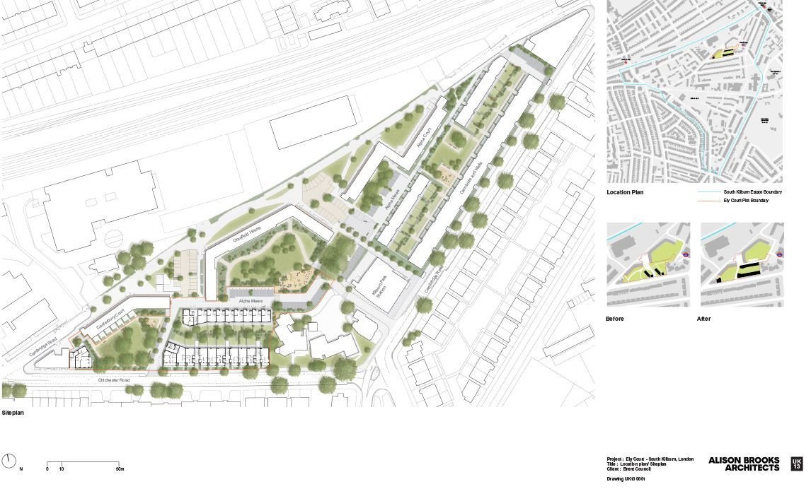 Alison Brooks Architects, obytný soubor Ely Court, situace