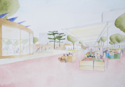 Revitalizace parku a náměstí Krakov v Bohnicích, skica, Rusina Frei architekti