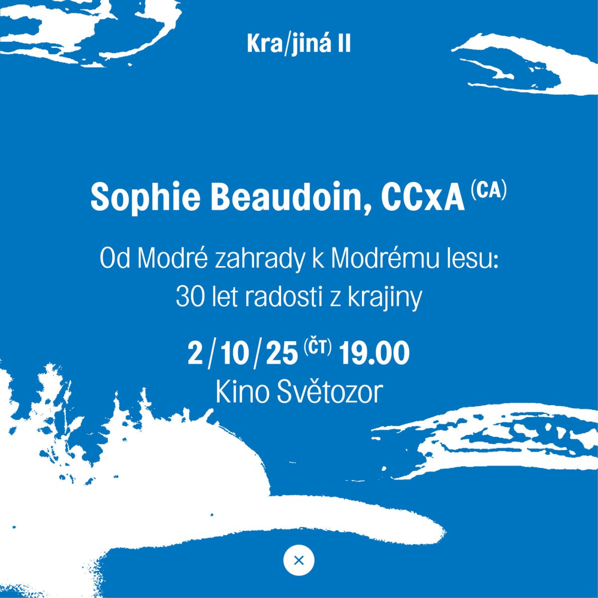 2. října proběhne v kině Světozor přednáška oceňované kanadské krajinářské architektky Sophie Beaudoin ze studia CCxA. 