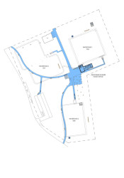 Půdorys vodojemů (Rekonstrukce areálu vodojemů na Žlutém kopci v Brně, David Prudík architekti)