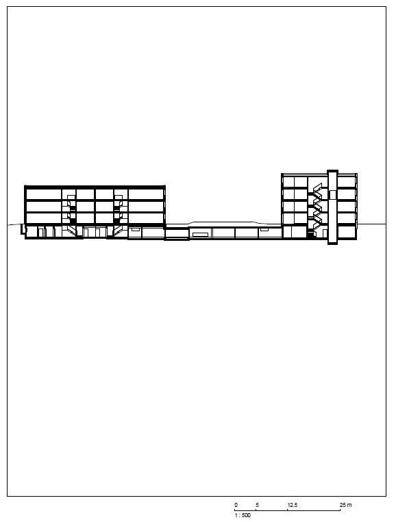 Baumschlager Eberle Architekten, bytový komplex Chilestig, řez, výkres