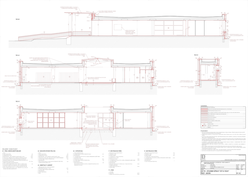 Projekční ateliér David, Rekonstrukce ZŠ a MŠ Helsinská, řezy - foto
