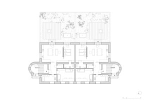 Půdorys 2.NP (Rekonstrukce a přístavba k vile v Praze-Vinohradech, PAPUNDEKL ARCHITEKTI)