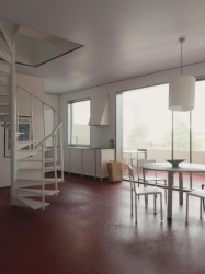 Magisterský ateliér Mikaela Bergquista na KTH pracuje s tématem "Jak bychom měli žít – společně?" (na obrázku: interiér bytového projektu, fotografie modelu, studentská práce)