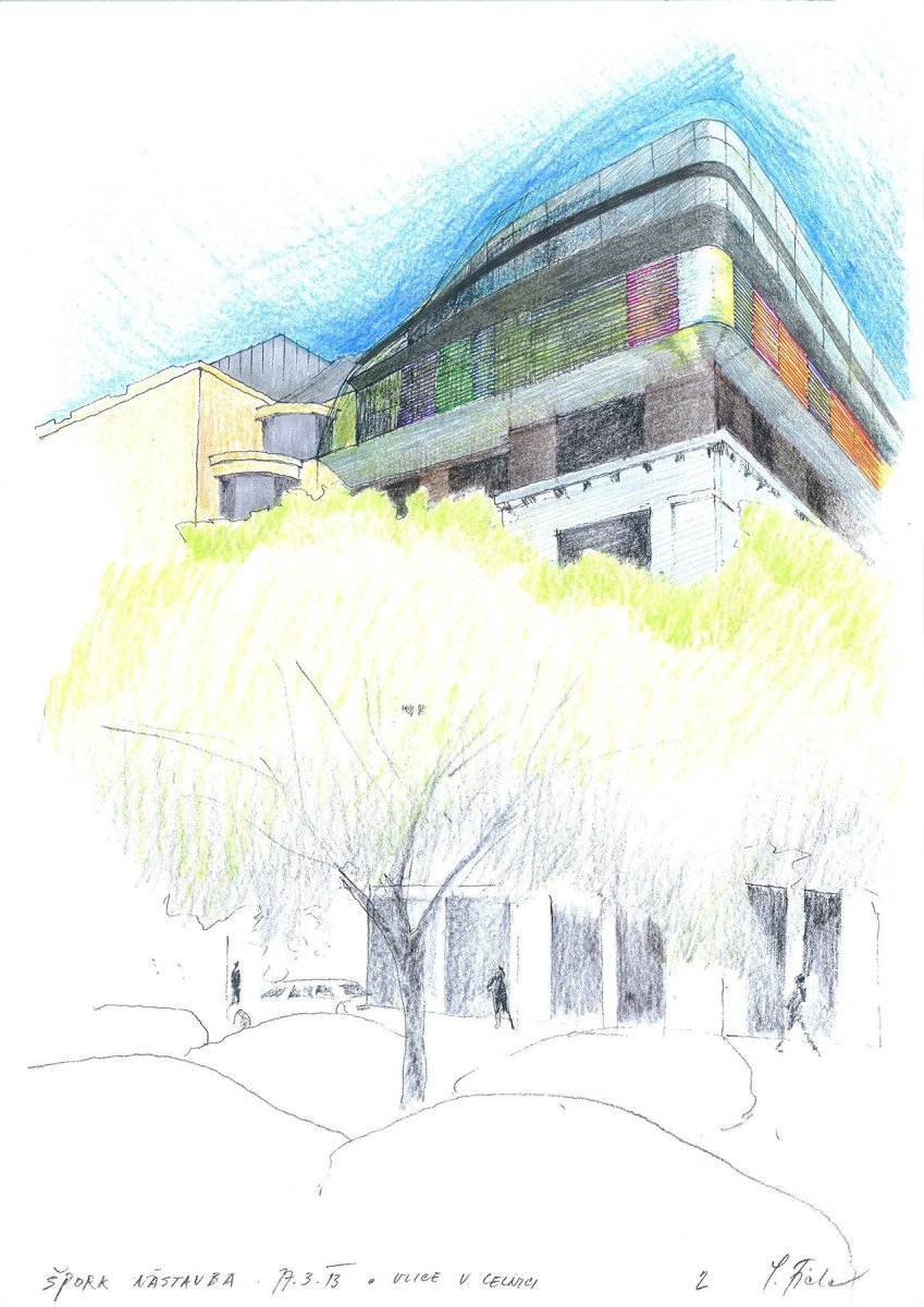 Skica projektu rekonstrukce od architekta Stanislava Fialy.