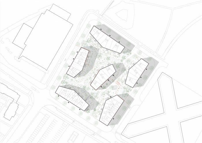 Bytové domy 4 Dvory, Malý Chmel, situace