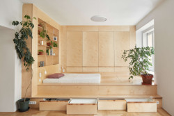 Ateliér Neuhäusl Hunal proměnili žižkovský byt na garsonku se spacím pódiem