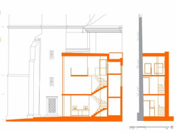 architekti chmelík & partneři, dostavba pokladny a rekonstrukce Bílé věže v Hradci Králové, řez pokladnou, výkres