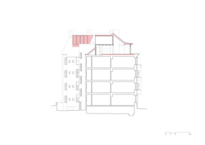 Řez navržený stav (Nástavba Harfa; matěj šebek architekti)