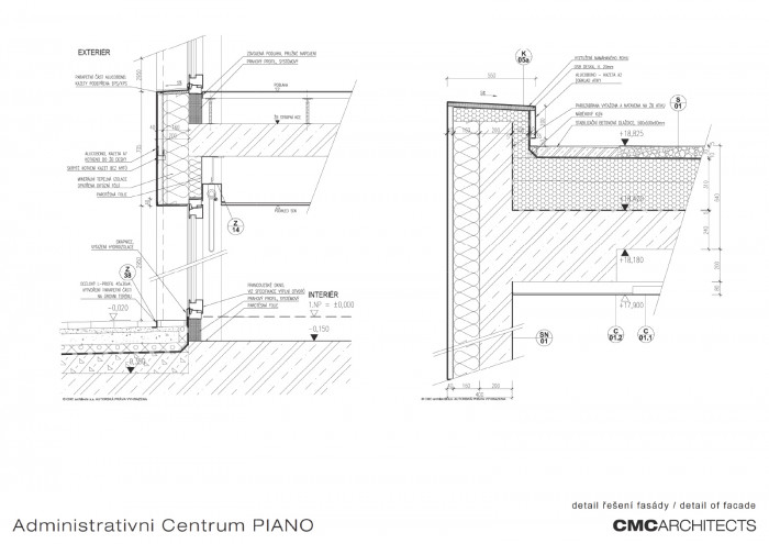 Administartivní centrum Piano, detail řešení fasády, CMC architects a.s.