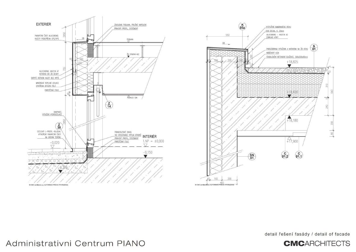 Administartivní centrum Piano, detail řešení fasády, CMC architects a.s.