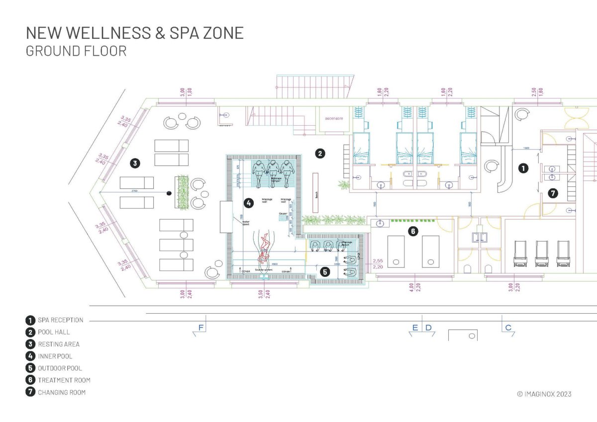 Půdorysné rozložení wellness a spa, projektová studie pro hotel Al Nin