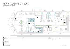 Půdorysné rozložení wellness a spa, projektová studie pro hotel Al Nin