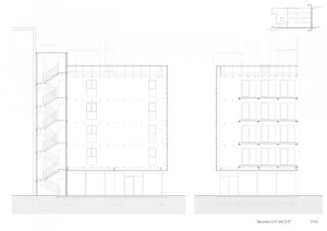 Dočasný bytový dům v Barceloně, Straddle3 + Eulia Arkitektura + Yaiza Terré, výkresy