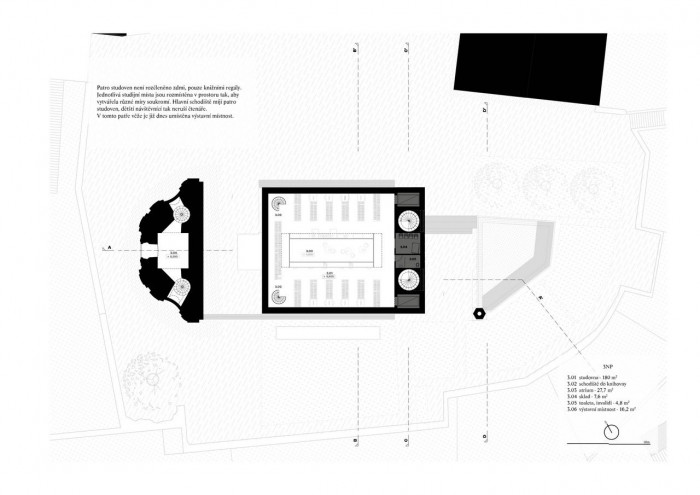 Jiří Lukáš, Centrum Jablonného v Podještědí, kostel/knihovna, půdorys 3. NP – foto