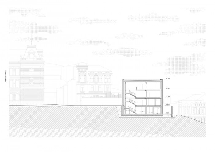 Porodní dům na Letné, řez