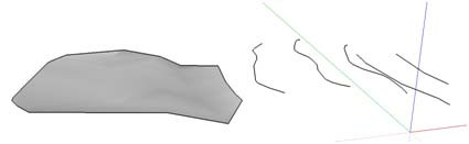 terén-vrstevnice ve 2D